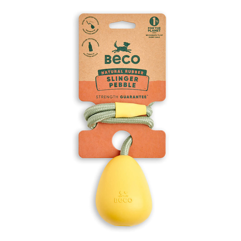 Beco Slinger Pebble Natural Rubber Dog Toy Yellow