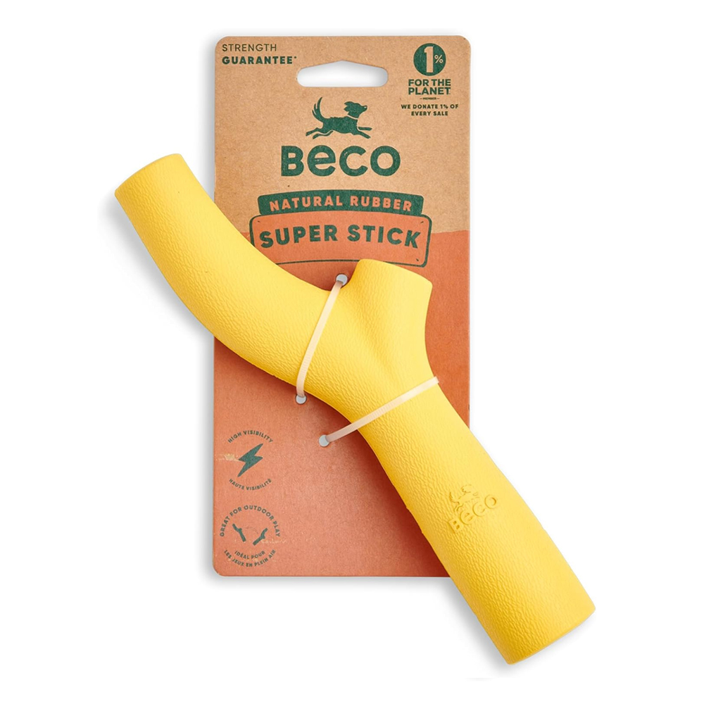 Beco Super Stick Natural Rubber Dog Toy Yellow