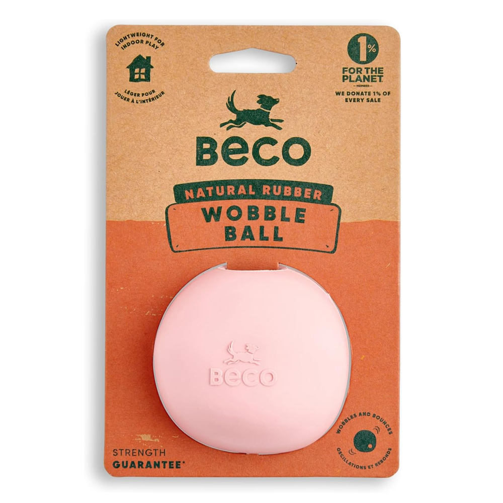Beco Wobble Ball Natural Rubber Dog Toy Pink