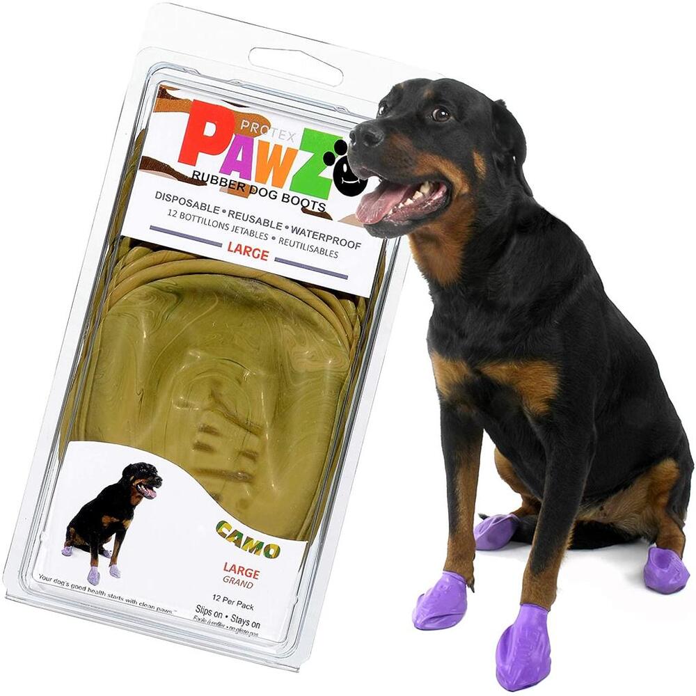 Pawz Disp Rubber Dog Boots Camo L