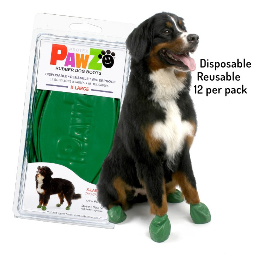 Pawz Disp Rubber Dog Boots Green XL