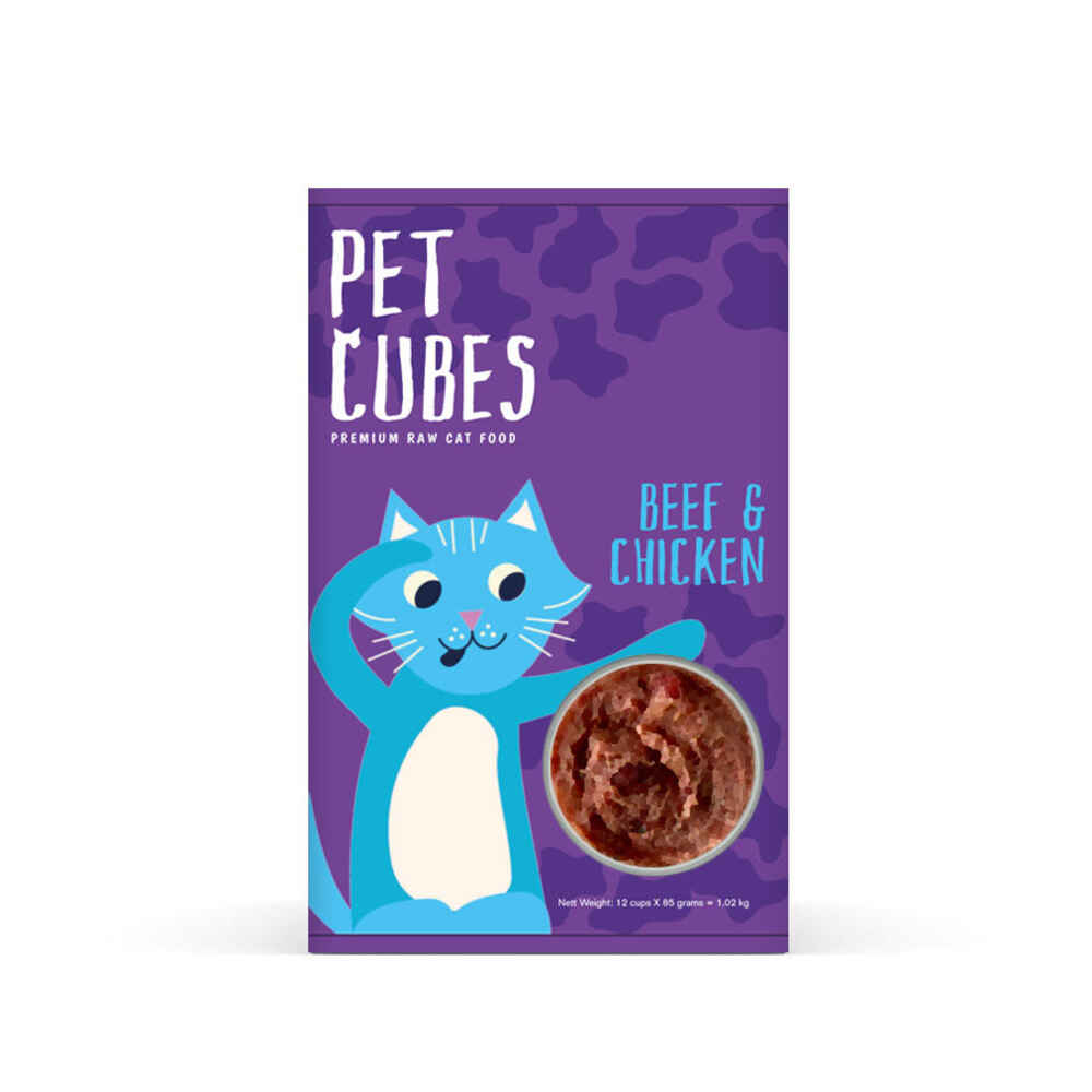 PetCubes Frozen Cat Food Beef-Chic 85g