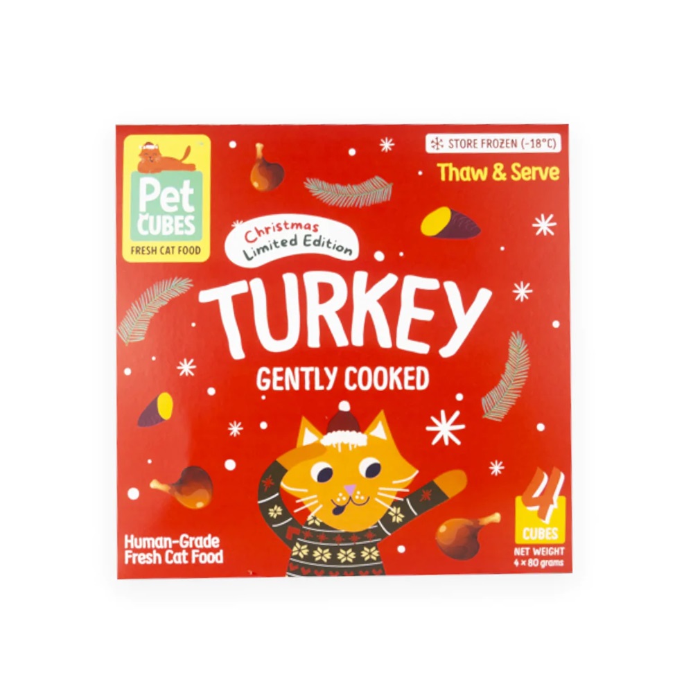 CLEARANCE! PetCubes Frozen Gently Cooked Festive Turkey For Cats 320g