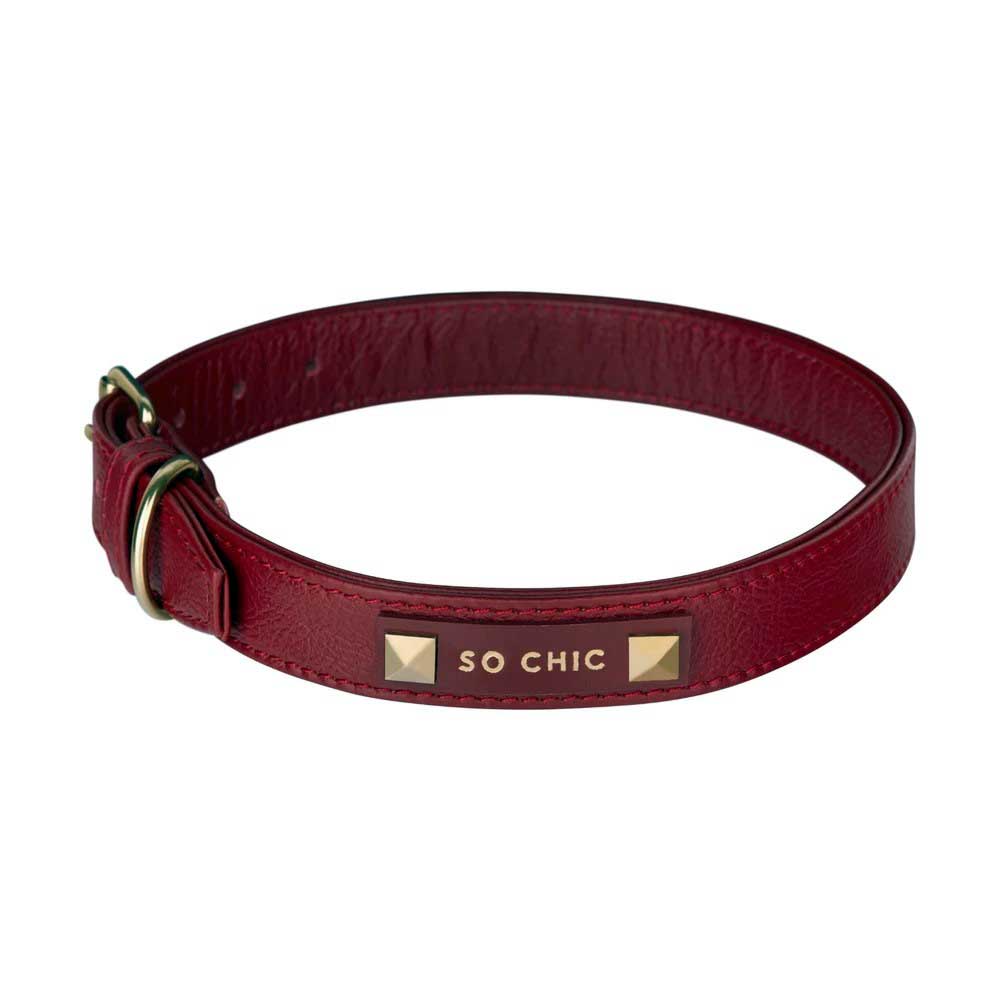 Petsochic Leather Dog Collar Red S