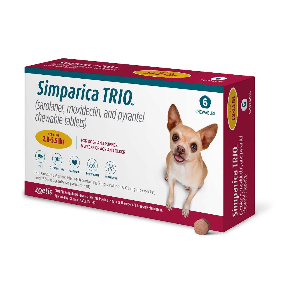 Simparica Trio Dog Chews 2.8-5.5lbs 12Pk (6Pk x 2)