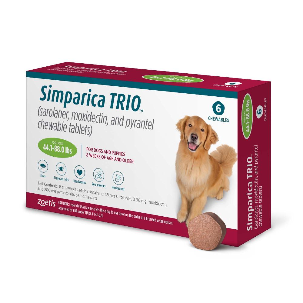 Simparica Trio Dog Chews 44-88lbs 6Pk