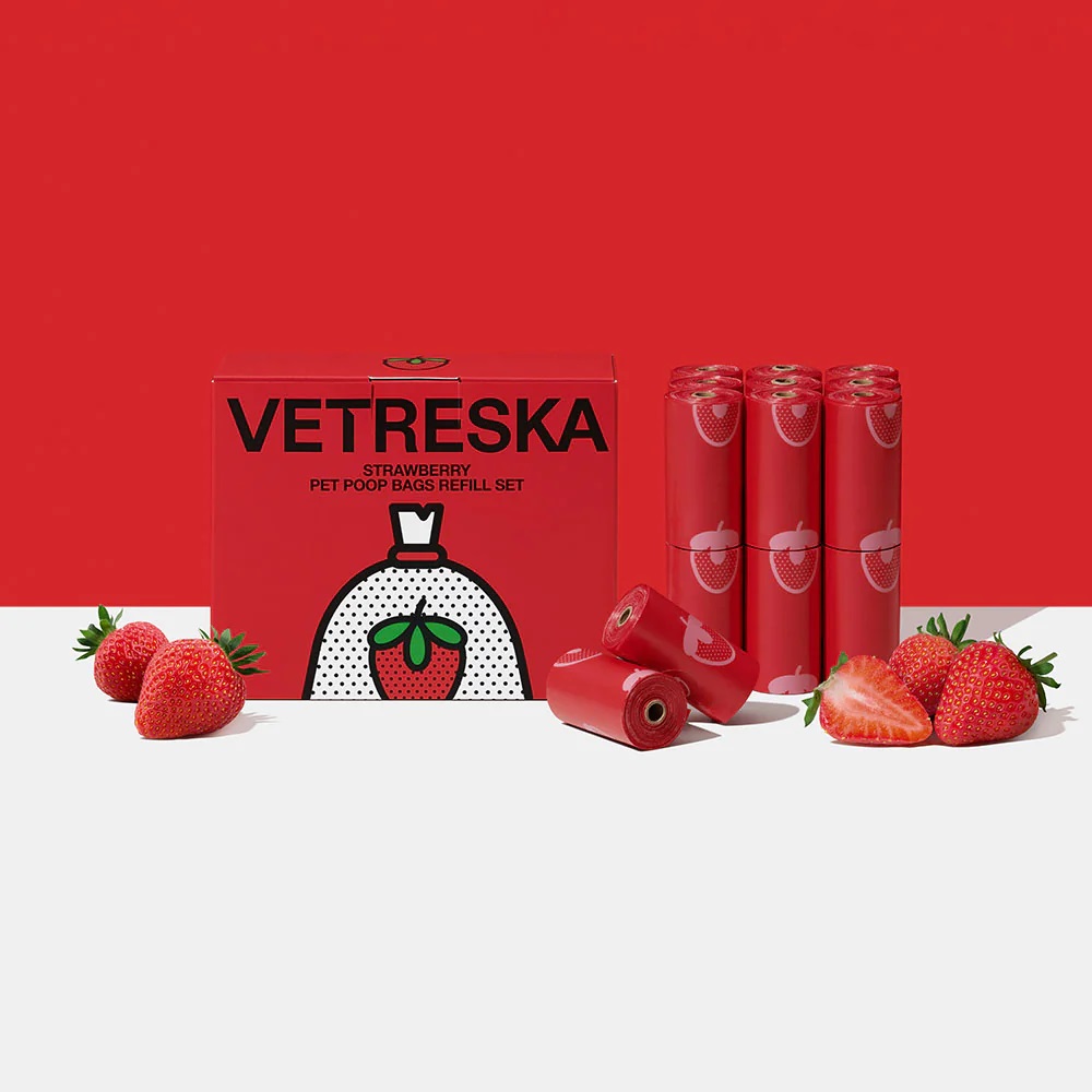Vetreska Strawberry Pet Poop Bags Refill Set 12 Rolls