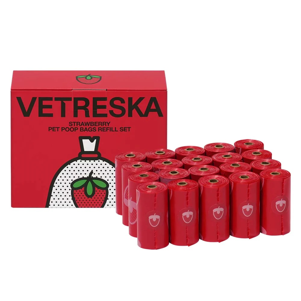 Vetreska Strawberry Pet Poop Bags Refill Set 20 Rolls