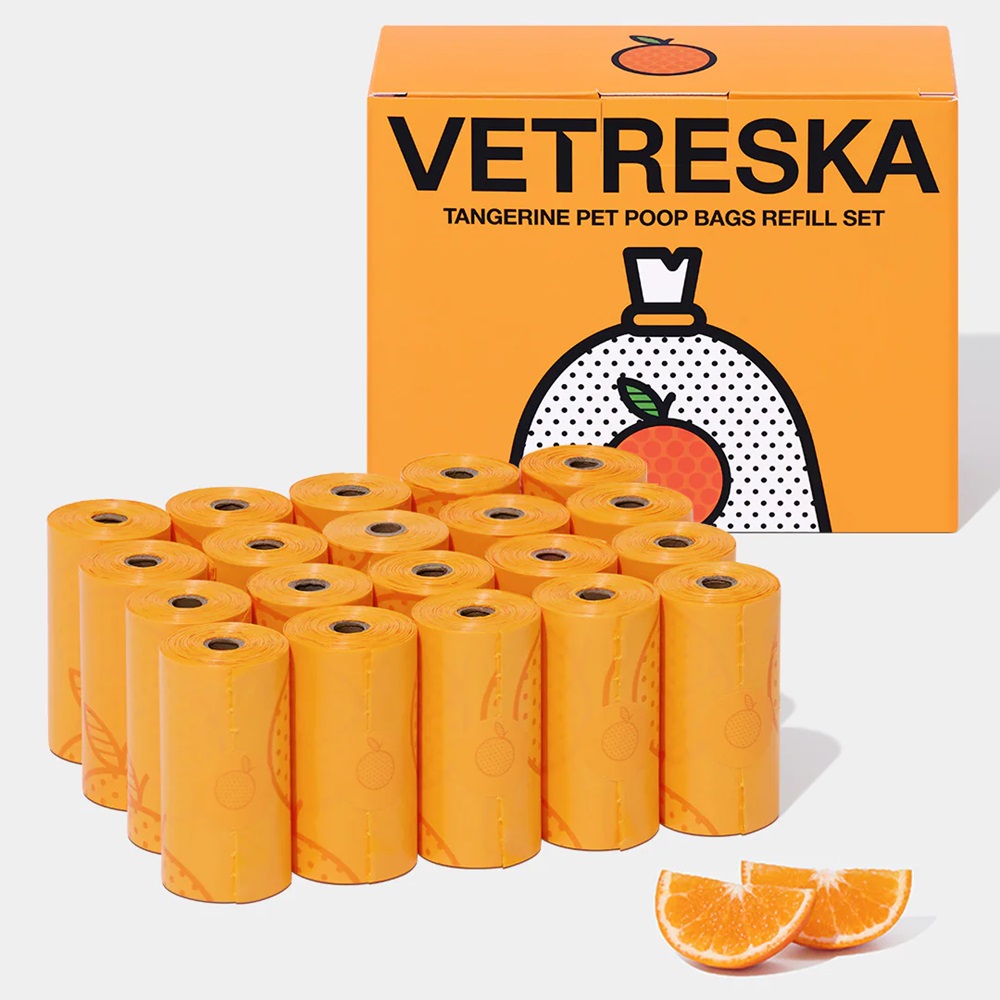 Vetreska Tangerine Pet Poop Bags Refill Set (20 Rolls)