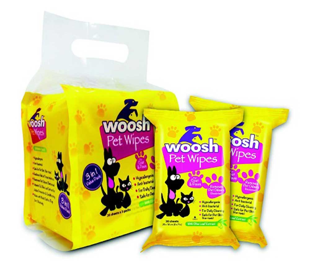 Woosh Pet Wipes (20 Sheets x 3 Packs)