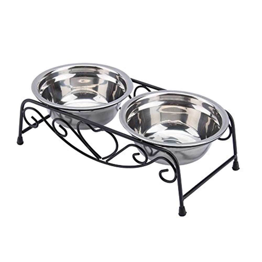 Yosoo Stainless Steel Double Feeder Dish